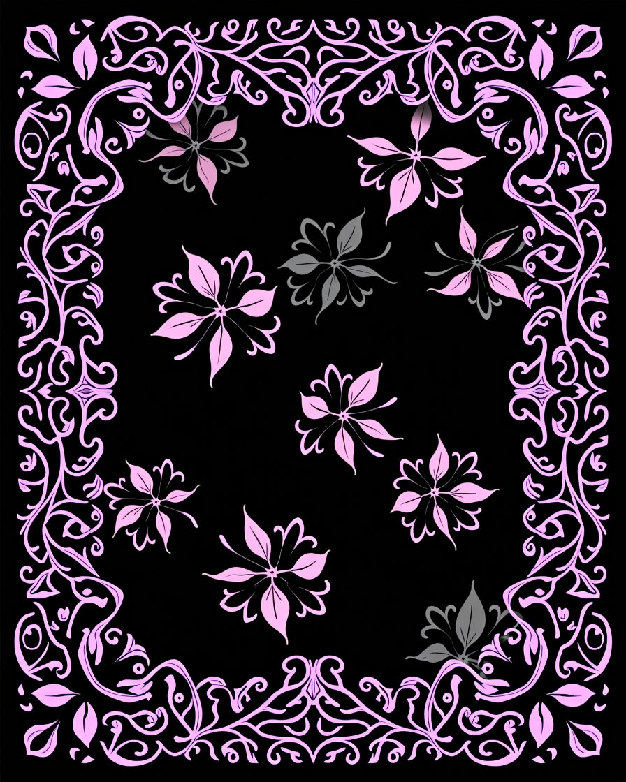 Ornate Pink Floral Vine Pattern Rug