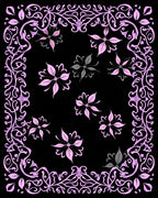 Ornate Pink Floral Vine Pattern Rug
