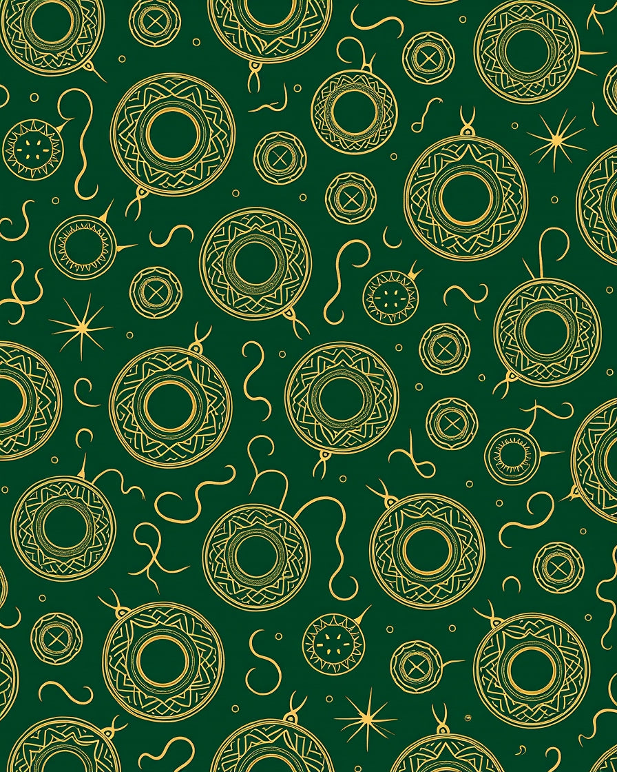 Emerald Gold Festive Holiday Ornaments Rug