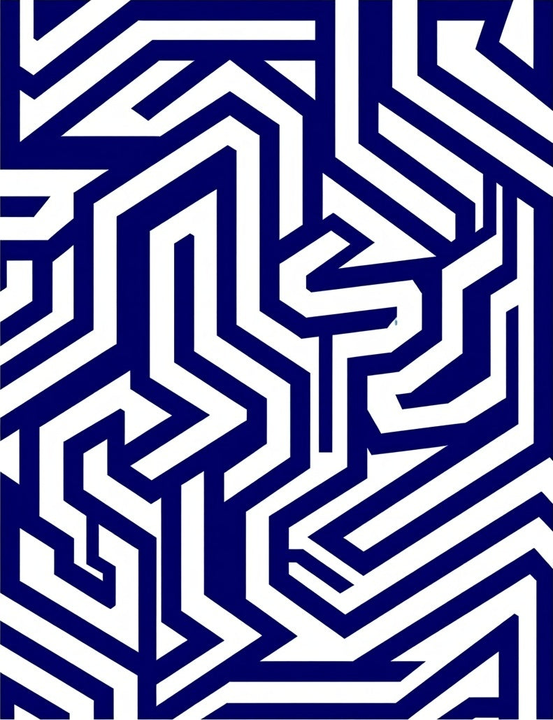 Bold White Navy Geometric Maze Design Rug