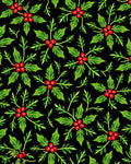 Green Holly Berry Black Background Repeat Rug