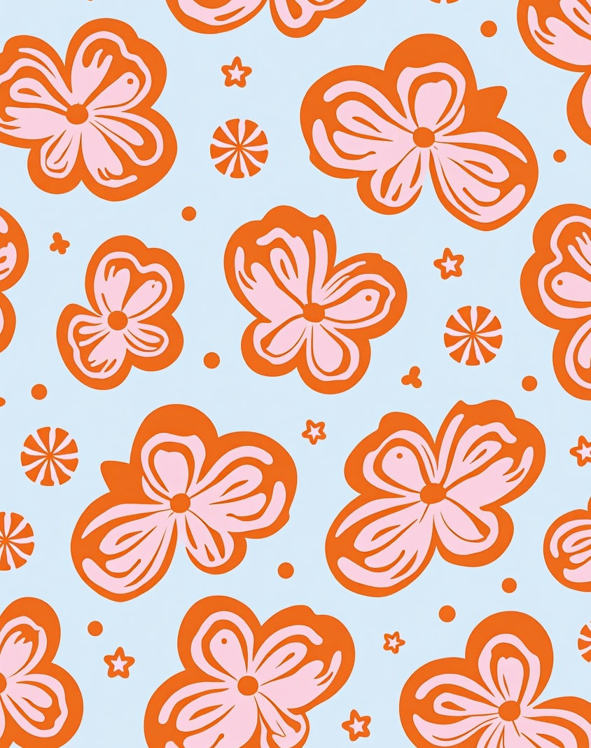 Groovy Orange Pink Floral Pattern Rug
