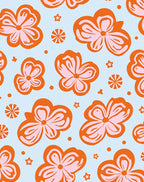 Groovy Orange Pink Floral Pattern Rug