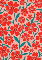 Red Floral Pattern with Teal Accents Rug