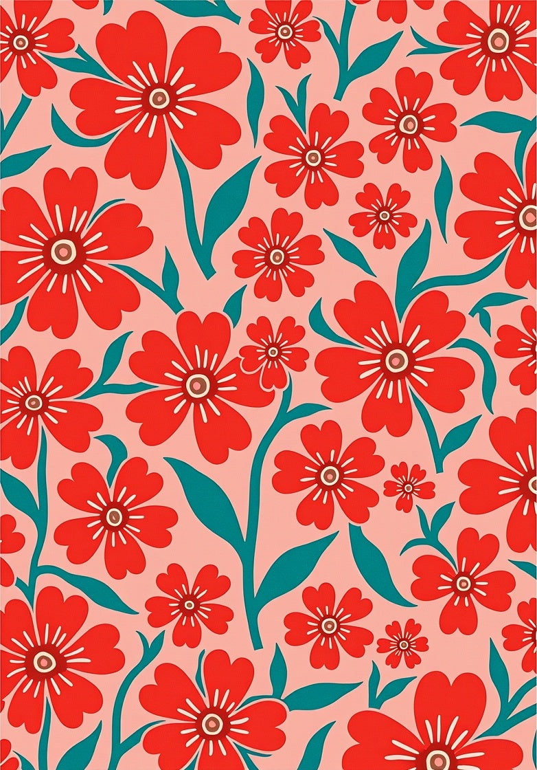 Red Floral Pattern with Teal Accents Rug