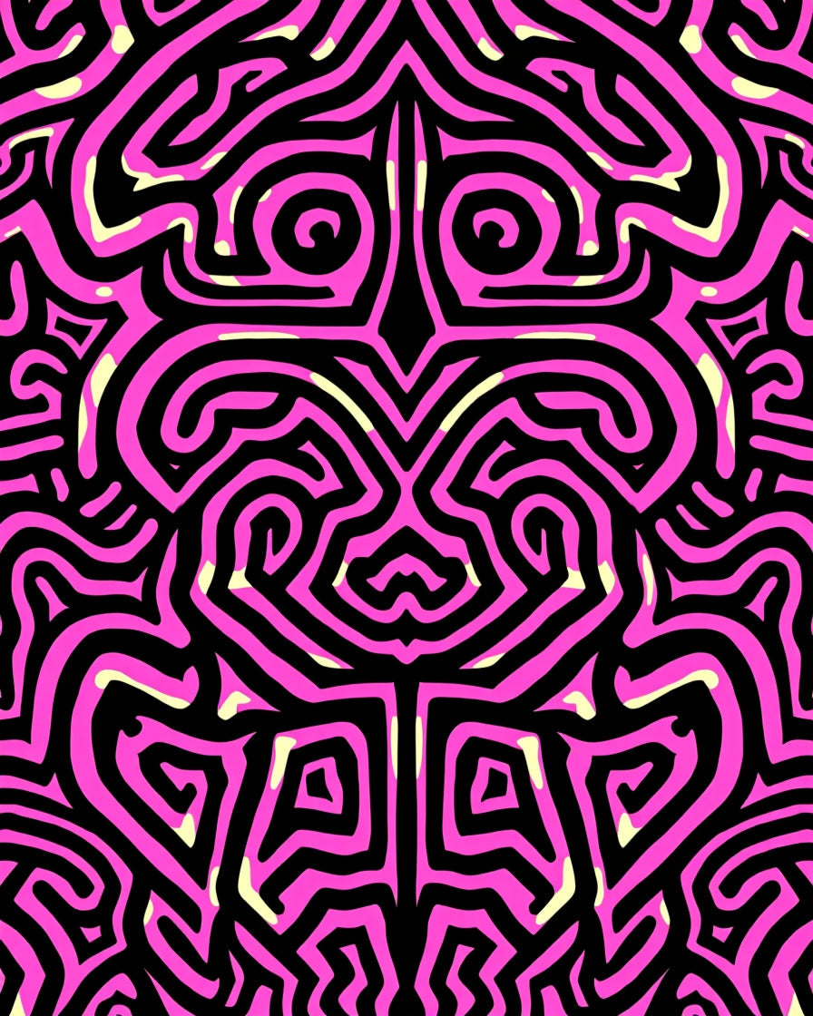 Bold Pink Black Maze Pattern Rug