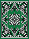 Ornate Emerald and Black Floral Medallion Rug