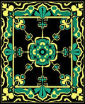 Bold Teal Yellow Floral Frame Rug