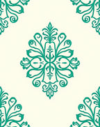 Elegant Teal Damask Pattern Rug