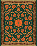 Ornate Orange Floral Vine Pattern Rug