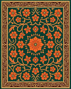 Ornate Orange Floral Vine Pattern Rug