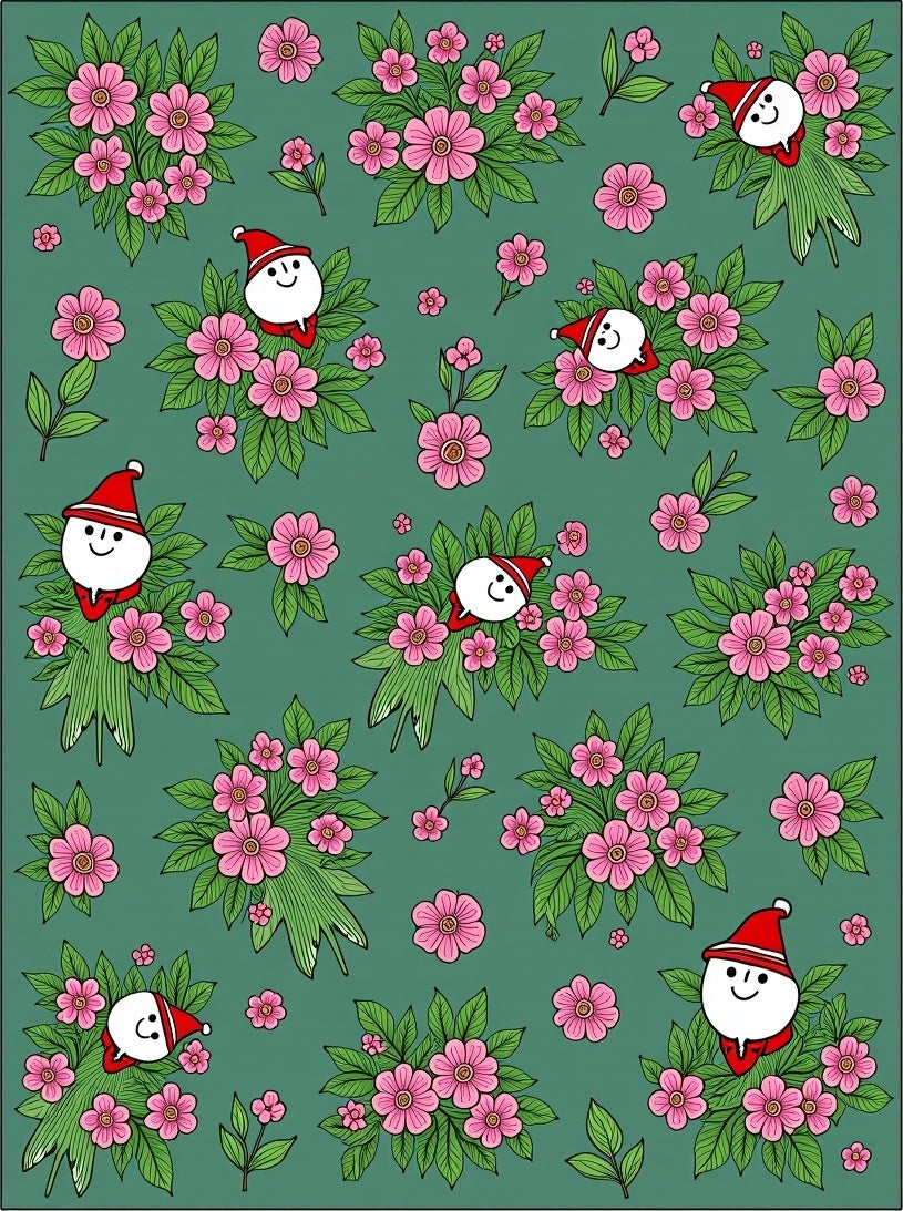 Pink Floral Snowman Medallion Rug