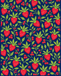 Red Strawberry Navy Botanical Pattern Rug