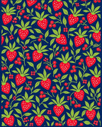 Red Strawberry Navy Botanical Pattern Rug