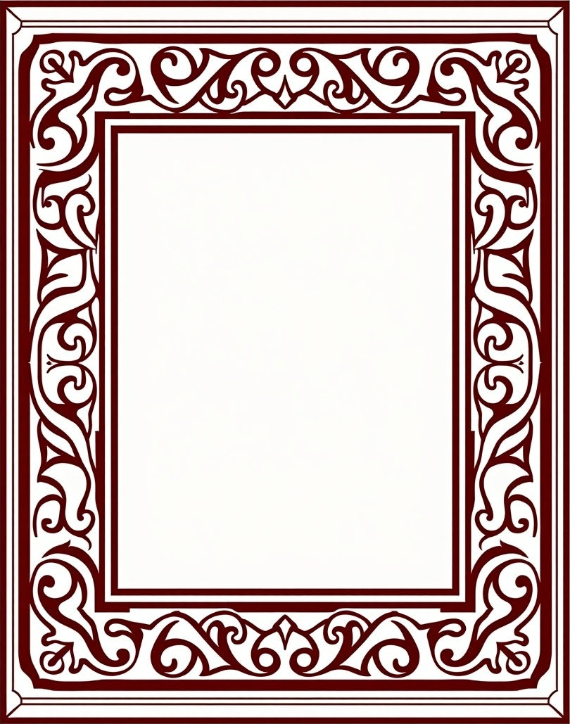 Ornate Floral Scrollwork Red Border Design Rug