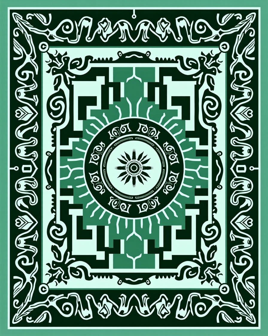 Mandala Geometric Medallion Vine Pattern Rug