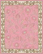 Vintage Pink Floral Botanical Pattern Rug