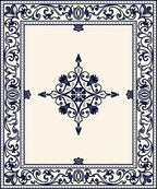 Ornate Navy Floral Scrollwork Rug