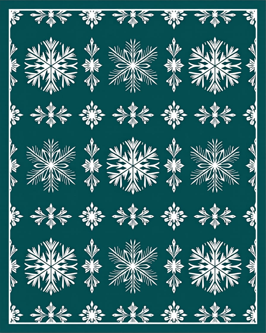 White Snowflake Bordered Teal Rug