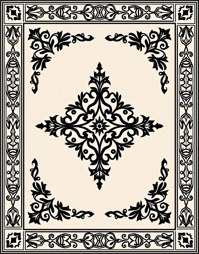 Classic Black Floral Centerpiece Rug