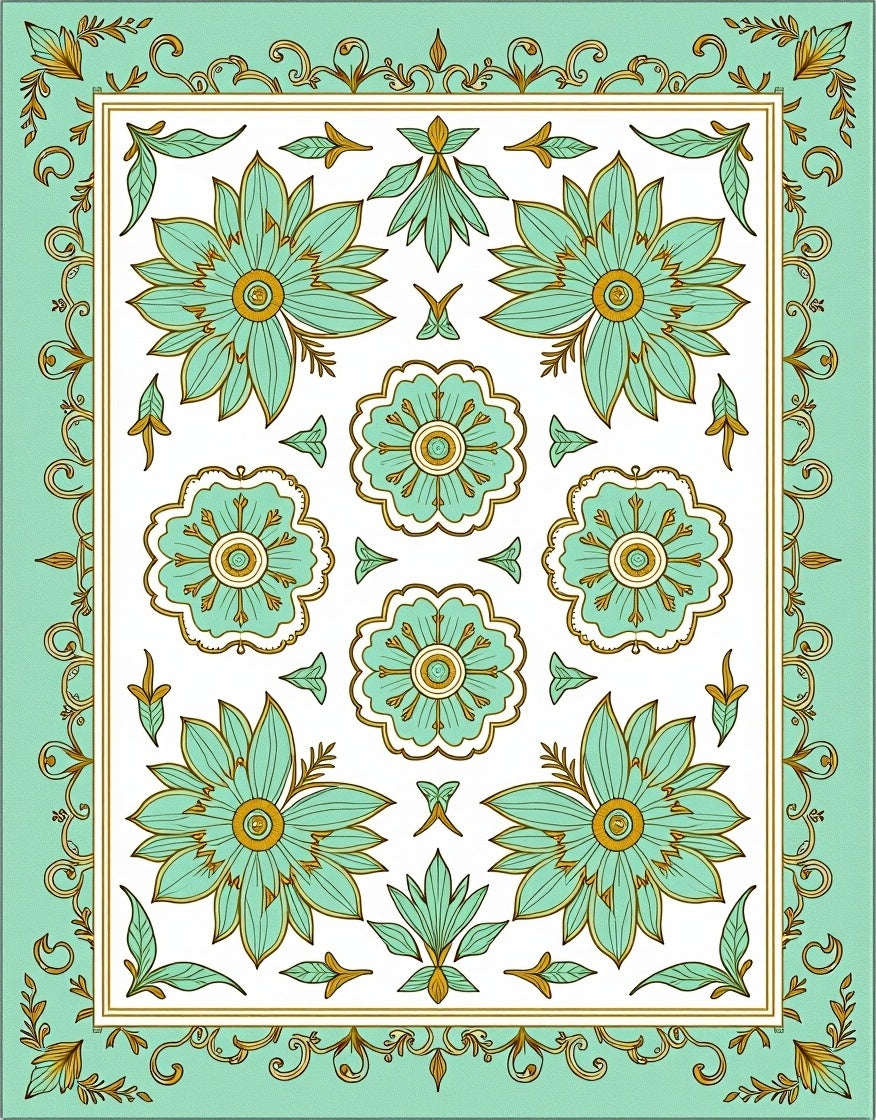 Mint Green Floral Arrangement Rug