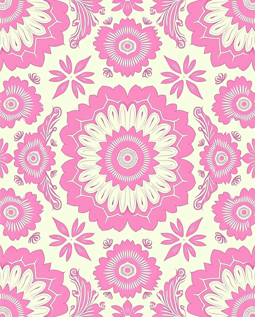 Pink Floral Kaleidoscope Mandala Rug