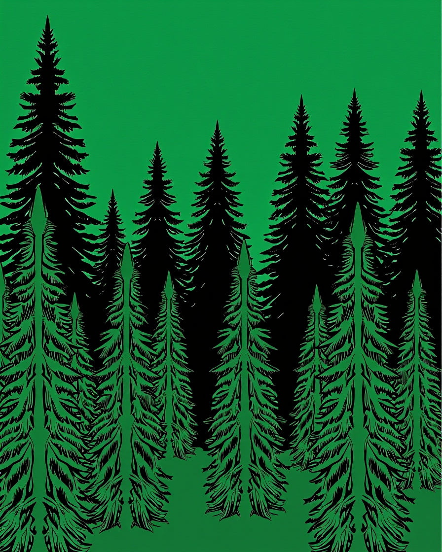 Emerald Green Forest Silhouette Rug