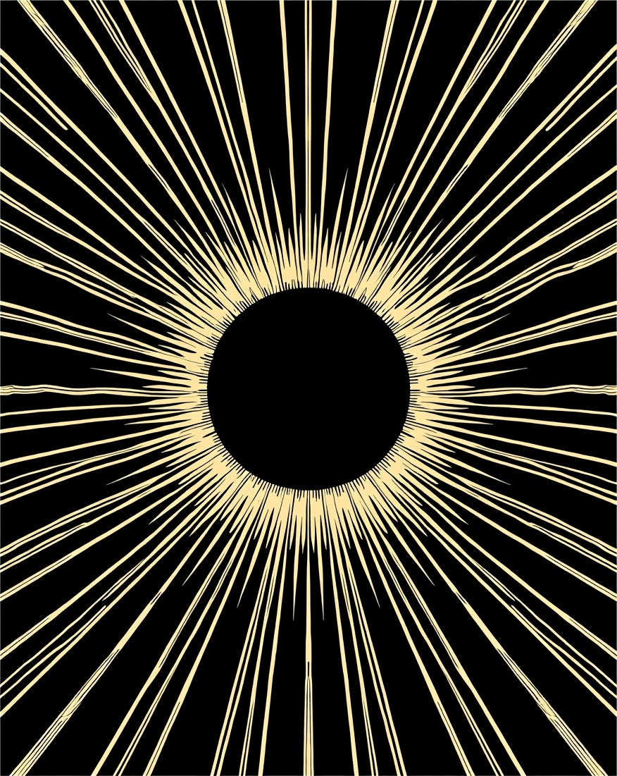 Black Sunburst Rays Art Rug