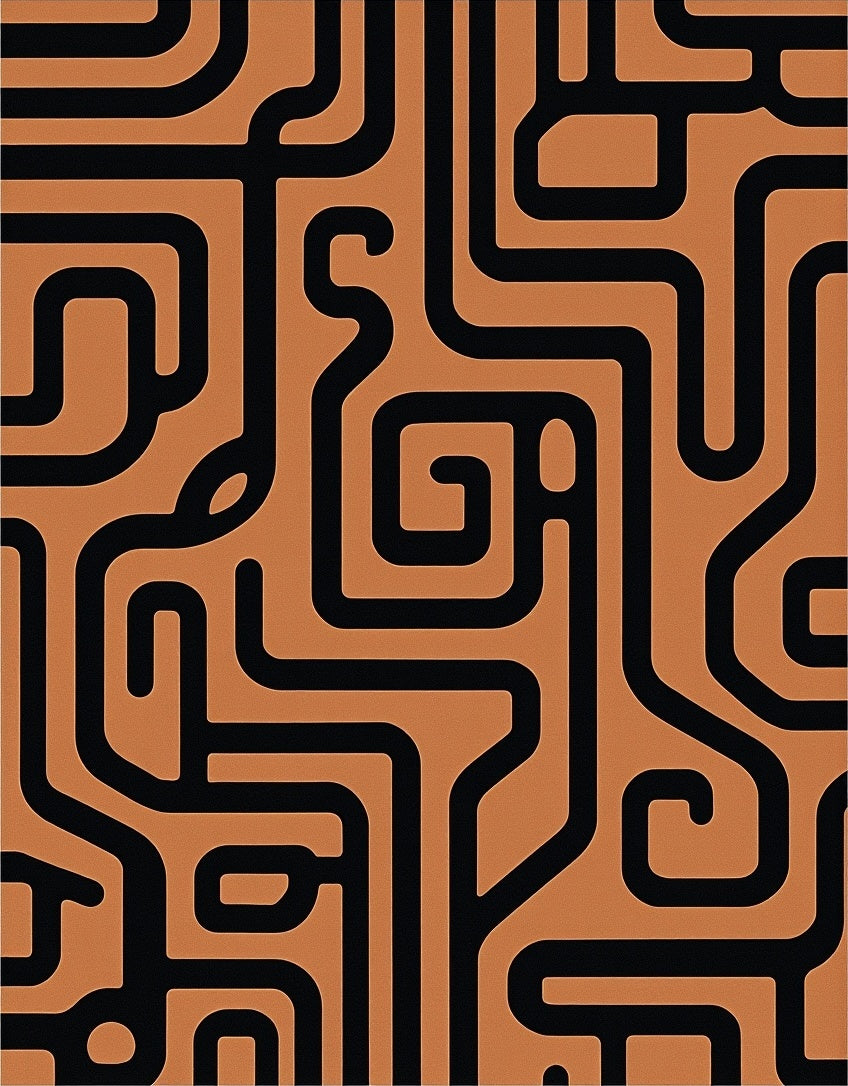 Abstract Maze Black Orange Rug
