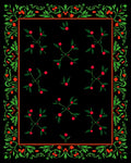 Vivid Green Floral Red Berry Border Rug