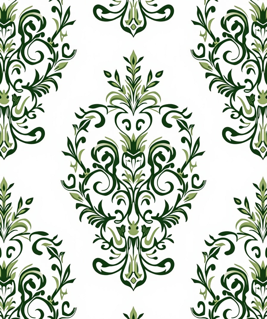 Classic Green Leaf Damask Pattern Rug