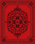 Red Black Ornate Scrollwork Design Rug