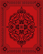 Red Black Ornate Scrollwork Design Rug