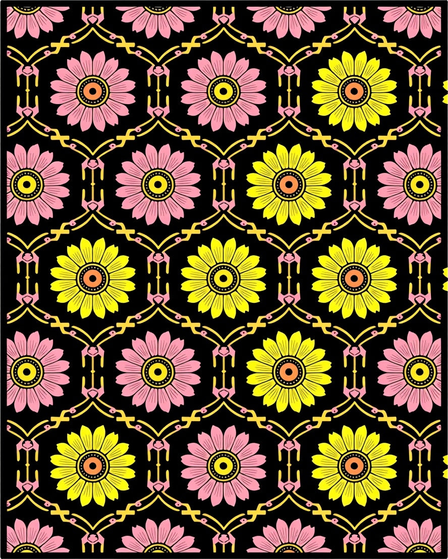Bold Floral Geometric Lattice Design Rug