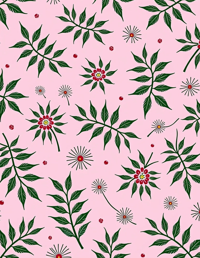 Pink Green Foliage Flower Medallion Rug