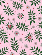 Pink Green Foliage Flower Medallion Rug