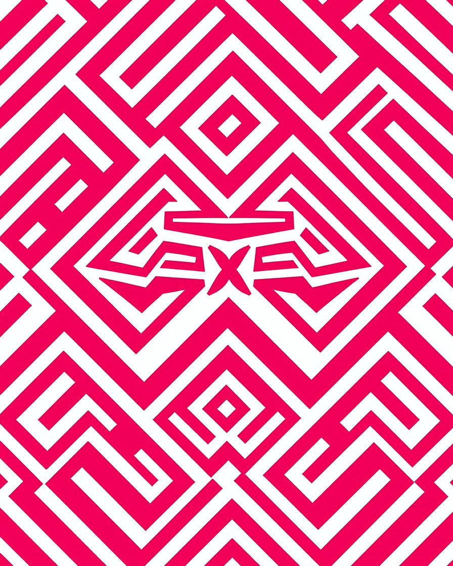 Vibrant Pink Geometric Maze Pattern Rug