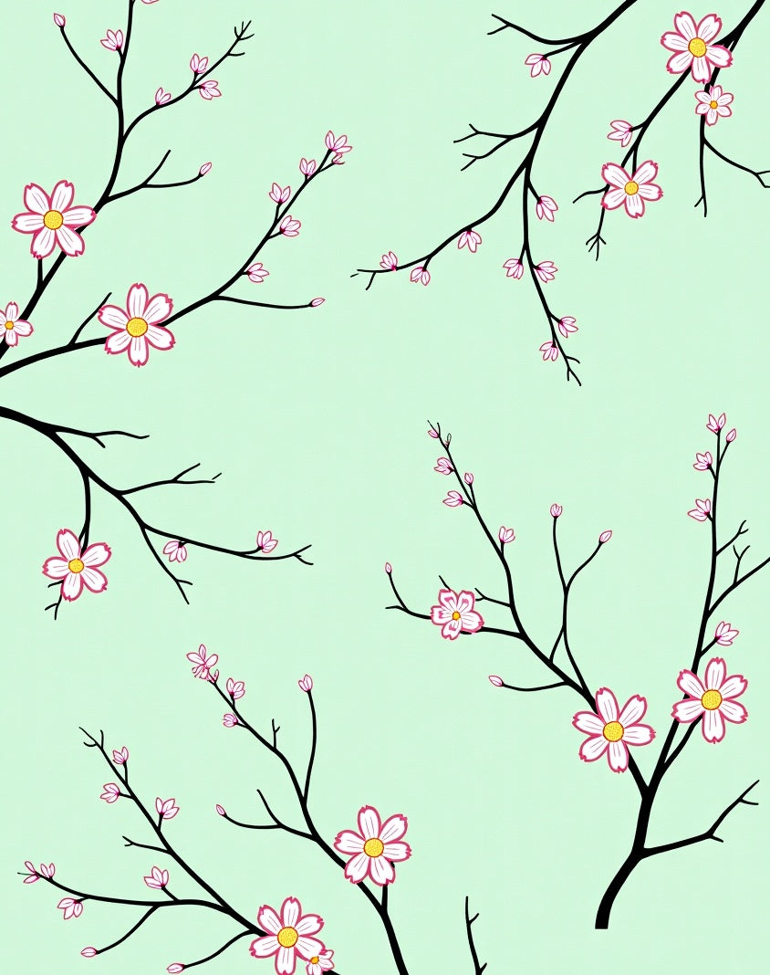 Pink Blossom Branches On Mint Background Rug