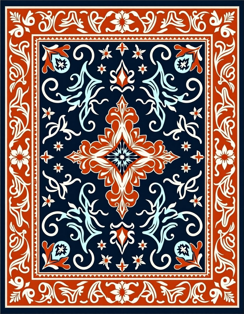 Elegant Floral Medallion Navy Rug