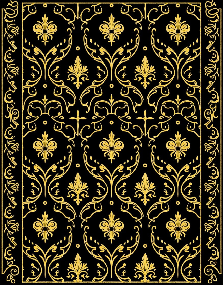 Ornate Gold Floral Damask Pattern Rug