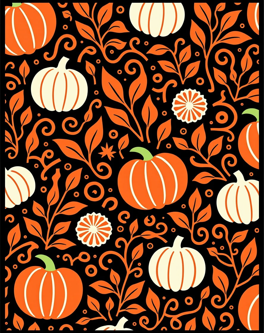 Orange Black Autumn Pumpkin Vines Rug