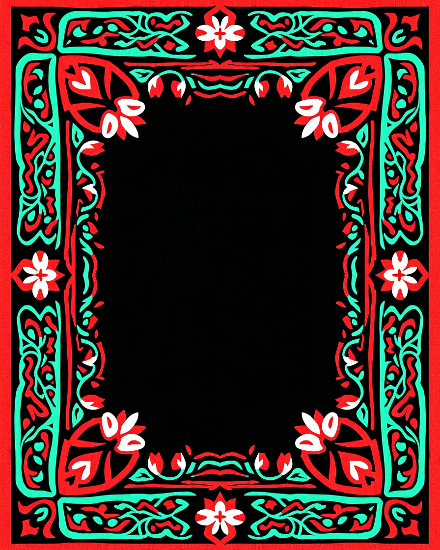 Bold Ornate Floral Border Design Rug