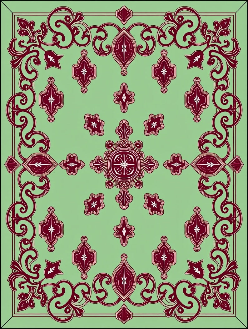 Elegant Red Geometric Floral Pattern Rug