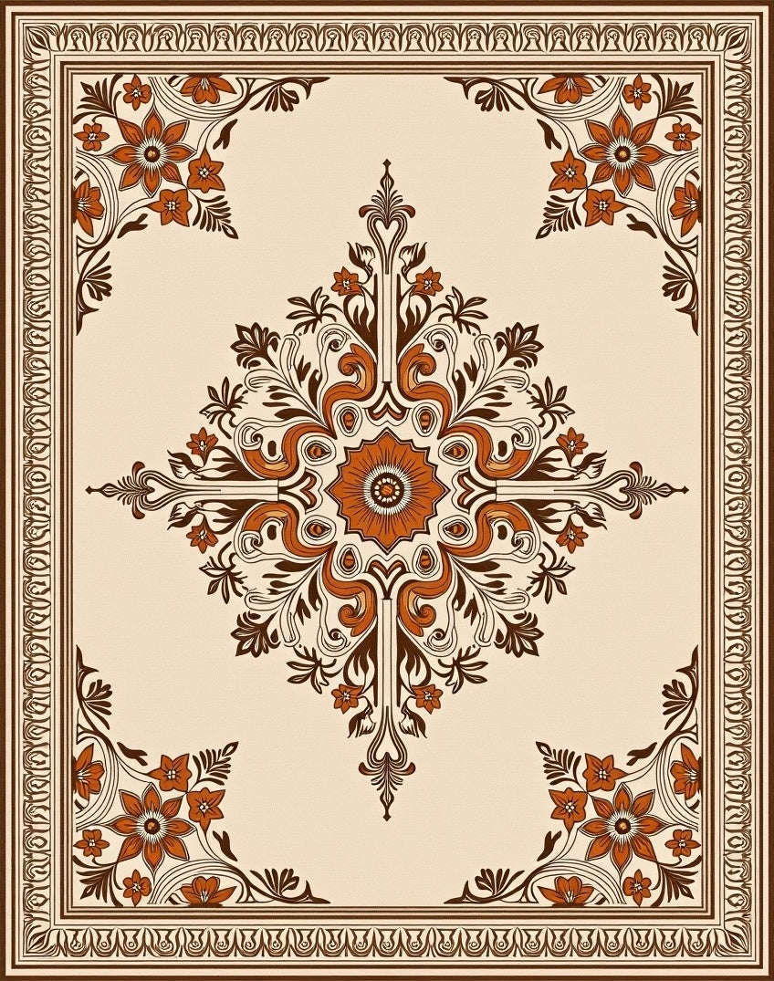 Floral Damask Inspired Geometric Design Rug