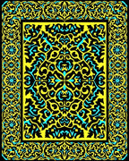 Bold Black Yellow Turquoise Floral Rug