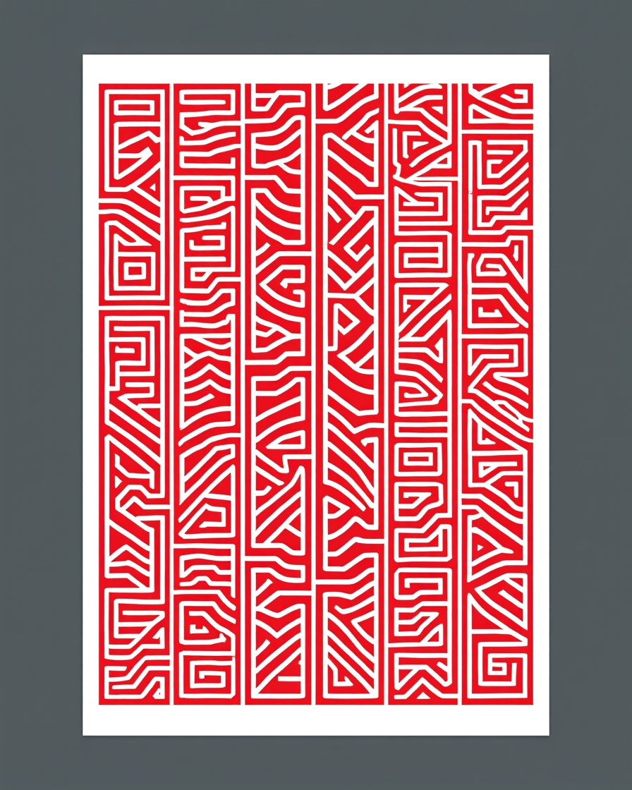 Bold Red Geometric Maze Pattern Rug