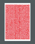 Bold Red Geometric Maze Pattern Rug