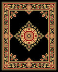 Ornate Black Gold Floral Patterned Rug