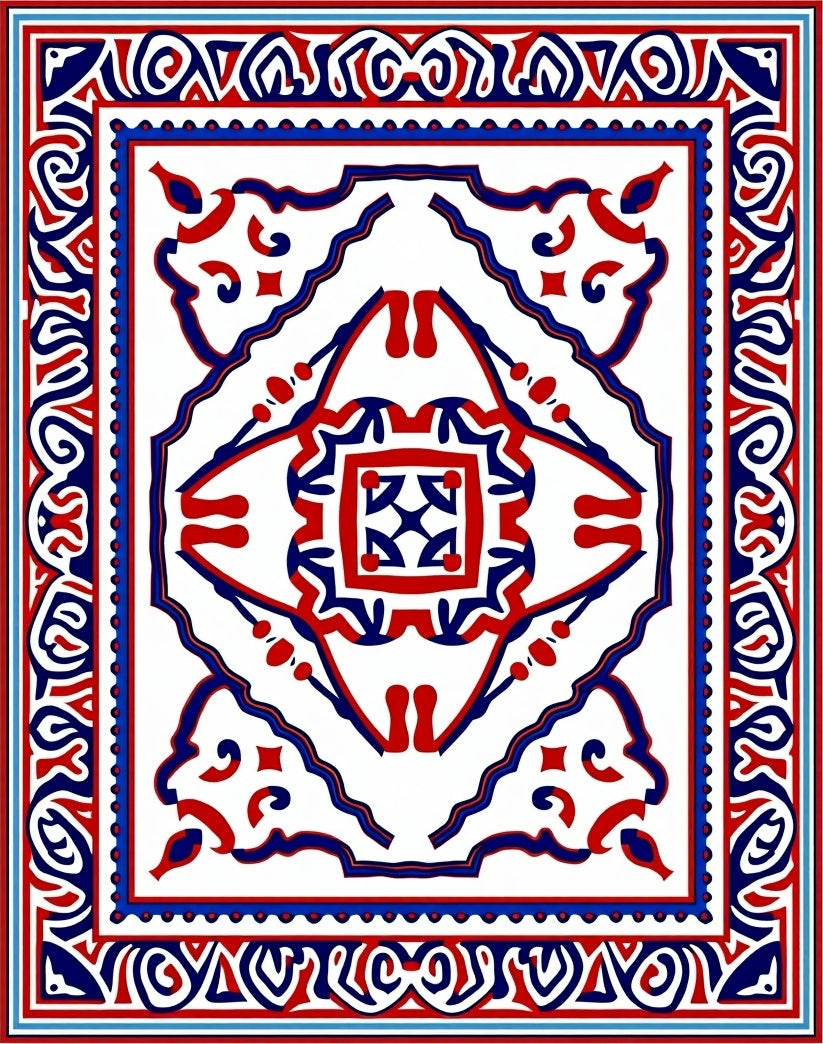 Red Blue Classic Intricate Pattern Rug