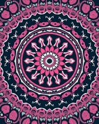 Pink Navy Intricate Floral Mandala Rug